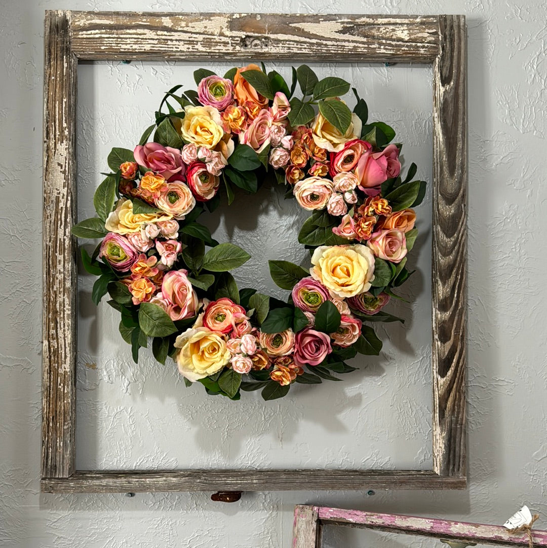 Silk rose and ranunculus wreath