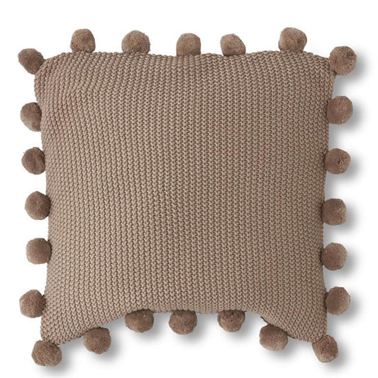 Brown Moss stitch knit pillow w/pompom trim