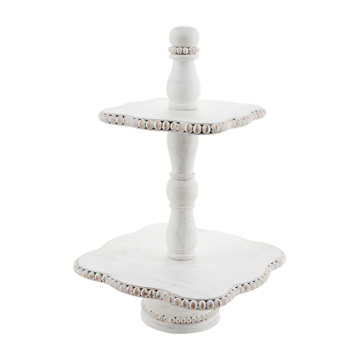 White Beaded Tiered Server Tray