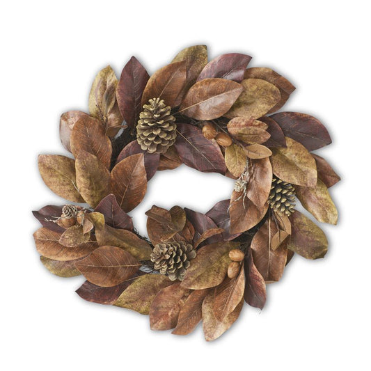 Fall Magnolia Wreath w/Nuts & Pinecones