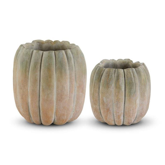 Tall Whitewashed Orange and Green pumpkins