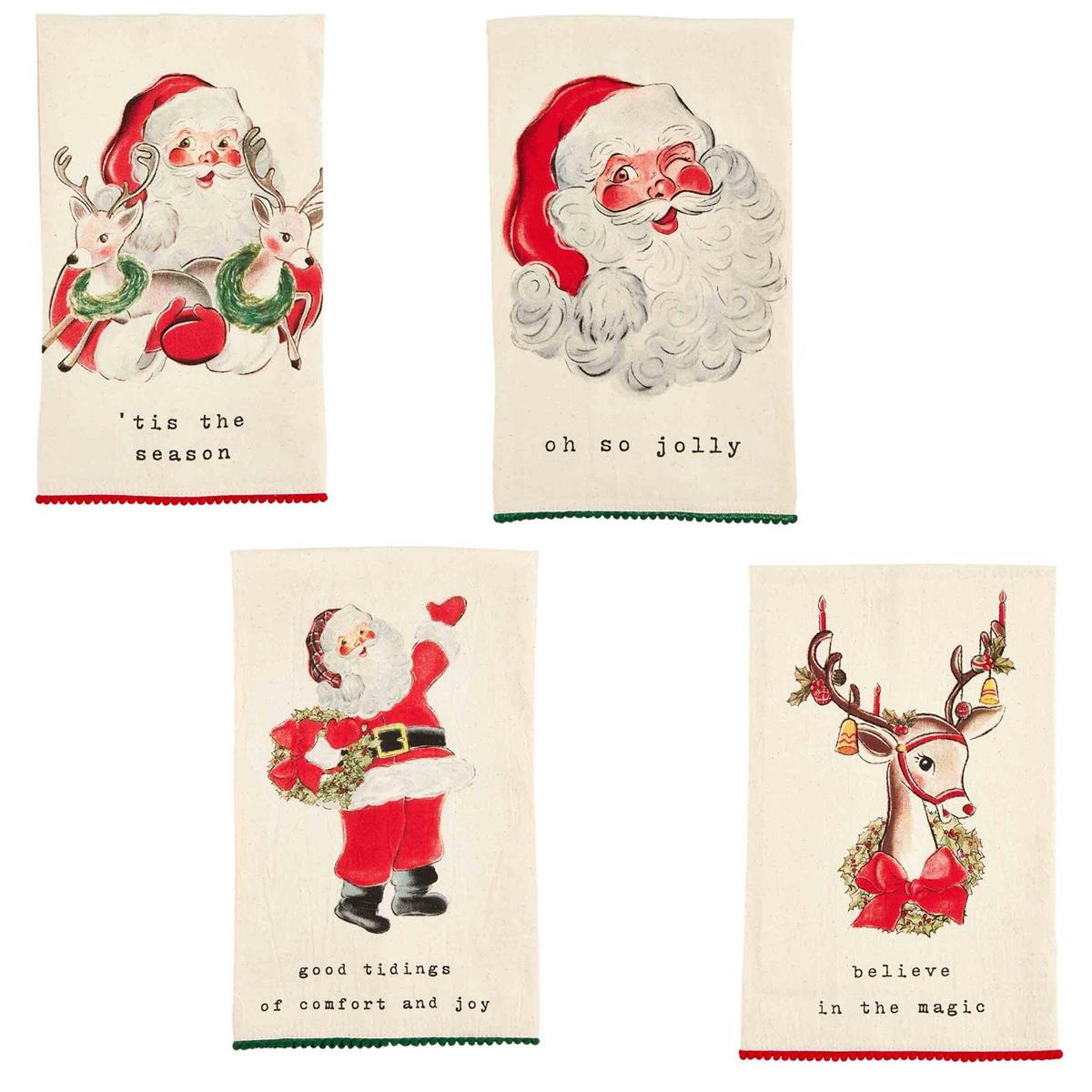 vintage santa & Reindeer Mini Pom towels