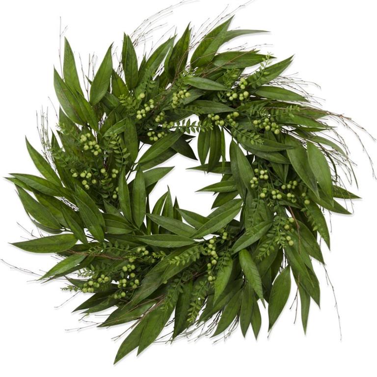 Willow leaf wreath w/Green Berries