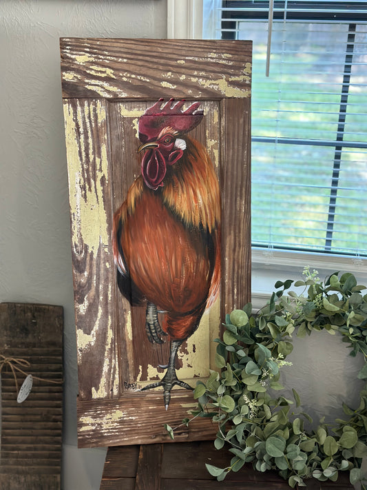 Rooster on antique door