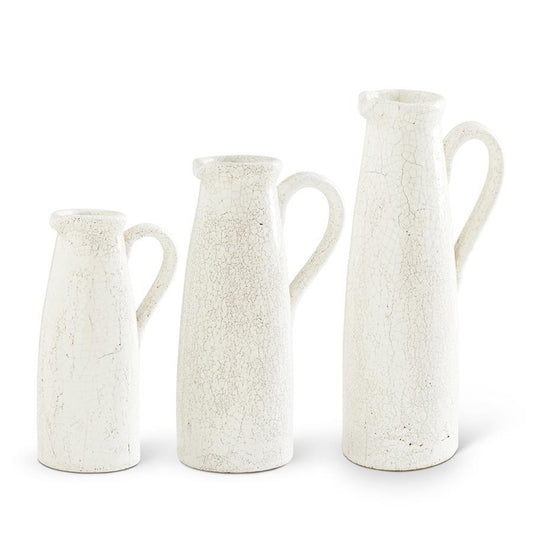 WHITE CERAMIC CRACKLED PITCHERS